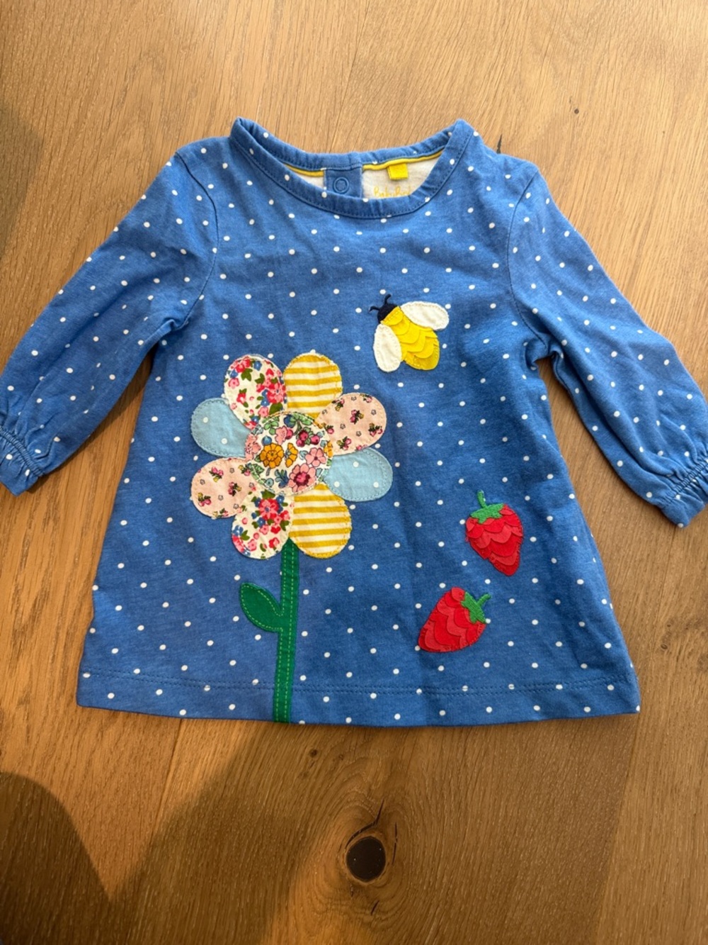 Blue Polka Dot Flower Appliqué Long-Sleeve Top - Kids